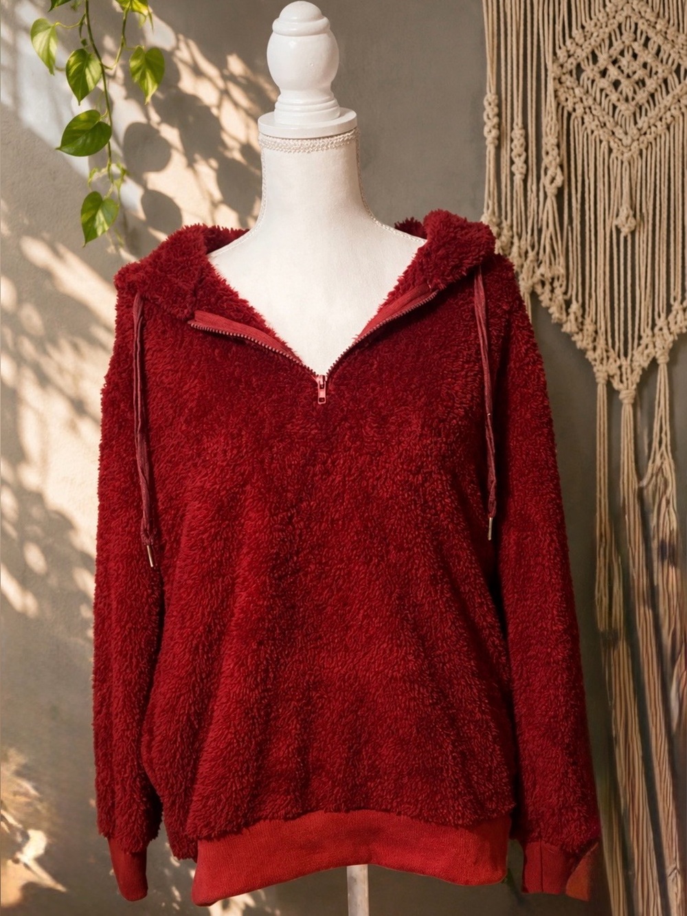 Cozy Dark Red Fleece Hoodie